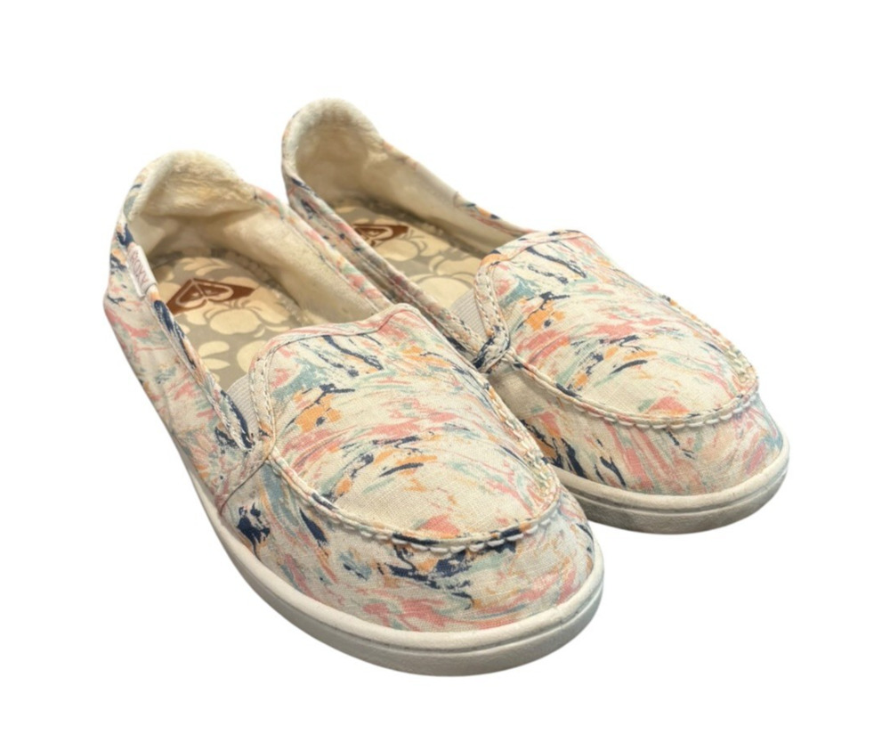 Roxy Womens Size 7 Pastel Floral Canvas Slip On Loafers Boat Shoes Coastal